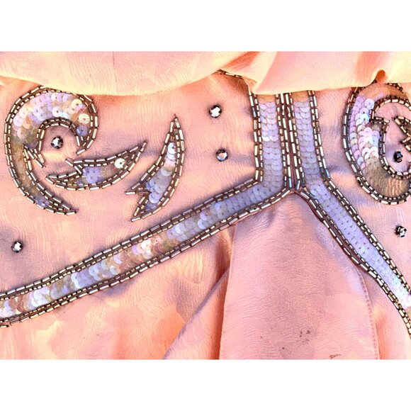All Silk Vintage Dress by Spencer Jeremy 8 Pink Sequin Beaded Shoulder Pads 80s - Picture 9 of 16